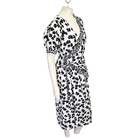 LOVE WHIT by Whitney Port Floral Puff Sleeve Wrap Dress in Black White SZ L - Picture 6 of 13